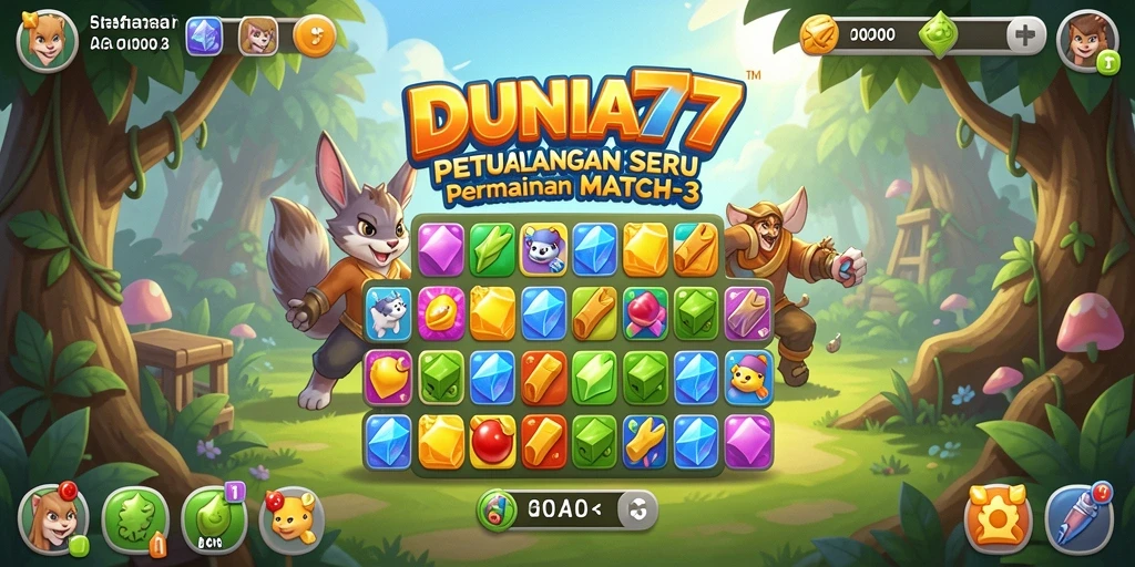 Tampilan gameplay seru DUNIA77 dalam kategori Match-3.