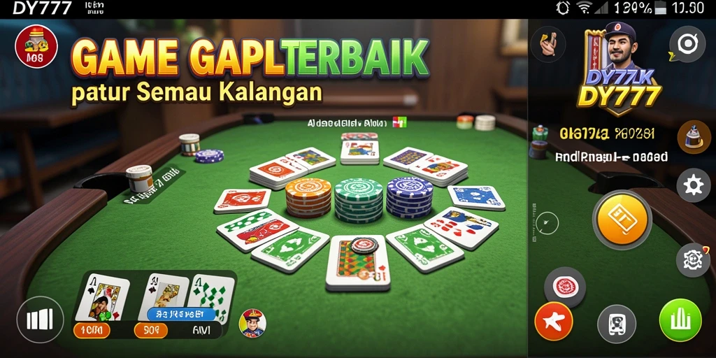 Tangkapan layar utama DY777 menampilkan suasana permainan Gaple yang seru.