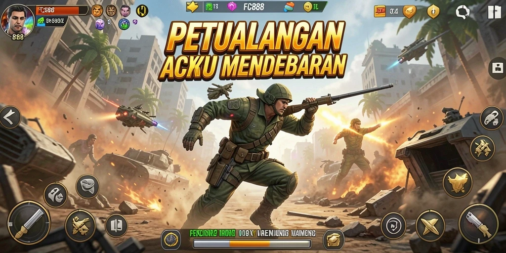 Tangkapan layar menunjukkan aksi intens dari gameplay FC888 yang mendebarkan.