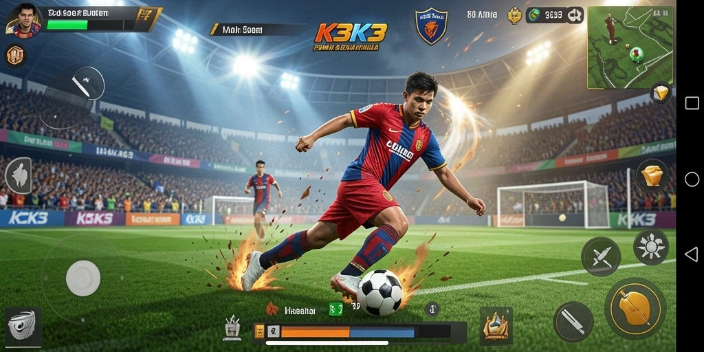 Tampilan gameplay menegangkan di lapangan sepak bola K3K3.