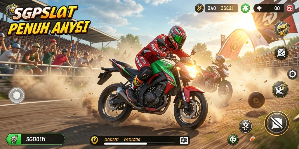Tampilan aksi balapan motor di SGPSLOT dengan grafik memukau.