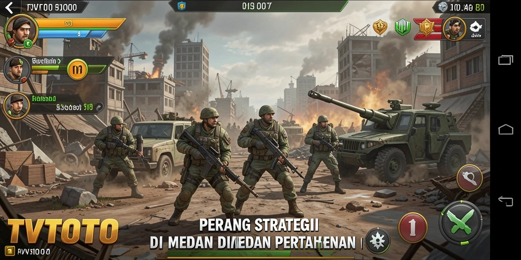 Screenshot TVTOTO menampilkan pertempuran epik Tower Defense.